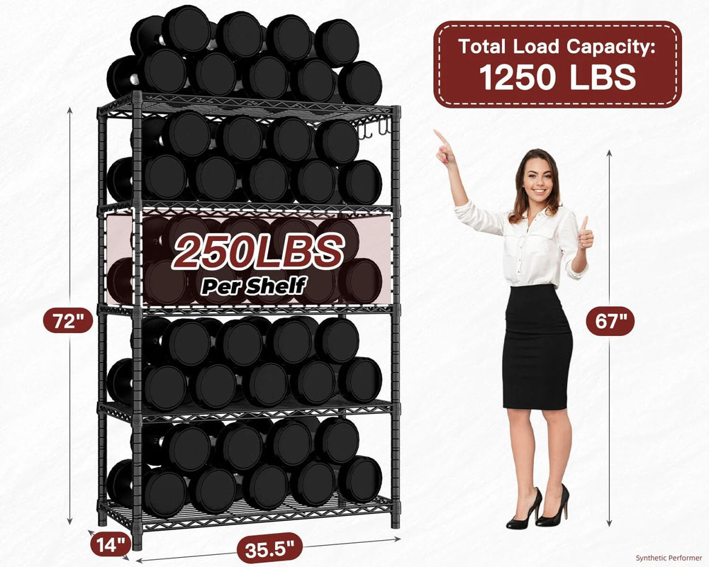 PrimeZone Wire Storage Shelves, 5-Tier Adjustable NSF Metal Shelving
