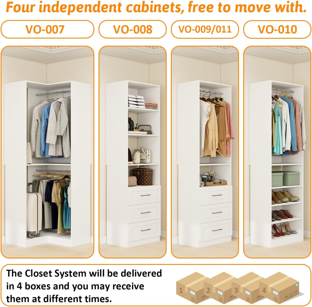 Vomavex Closet System with 4 sets, 101.9" Closet Organizer Systems with ...