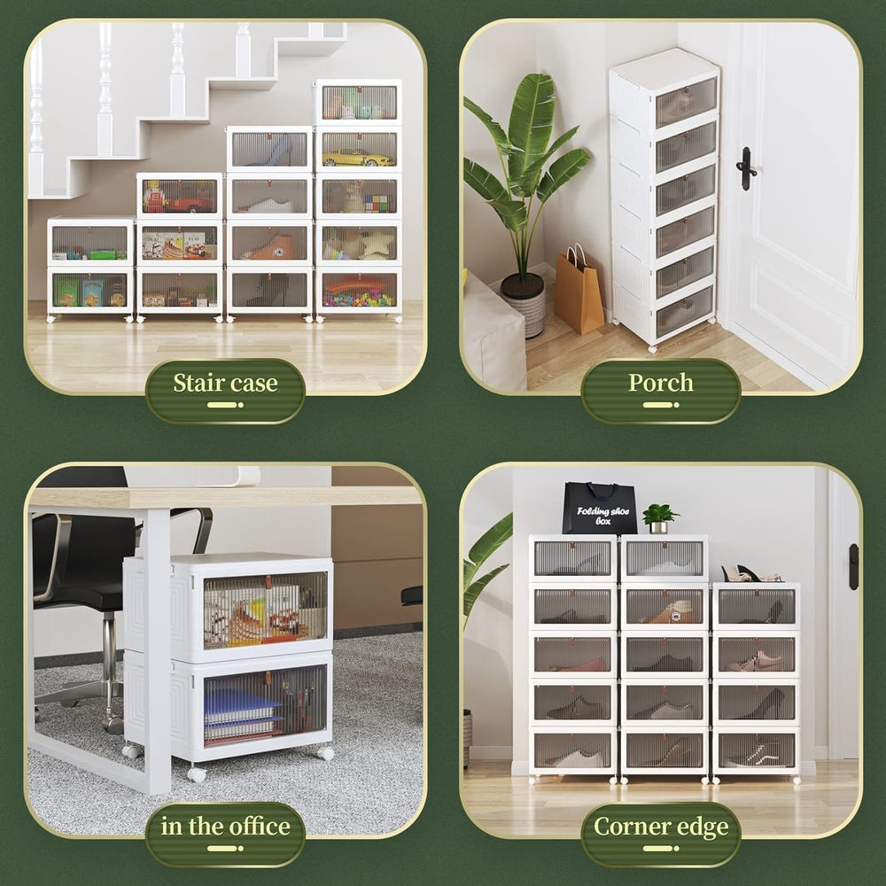 HYGRAD BUILT TO SURVIVE - Foldable White Plastic Shoe Box 2/3/4/5/6 Tier Stac...