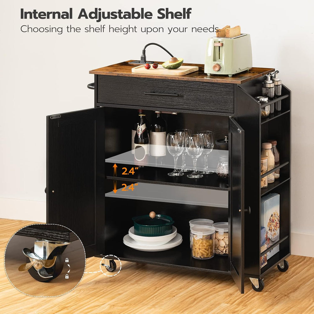 HOOBRO Kitchen Island with Power Outlet, Storage Island with Spice Rack and D...