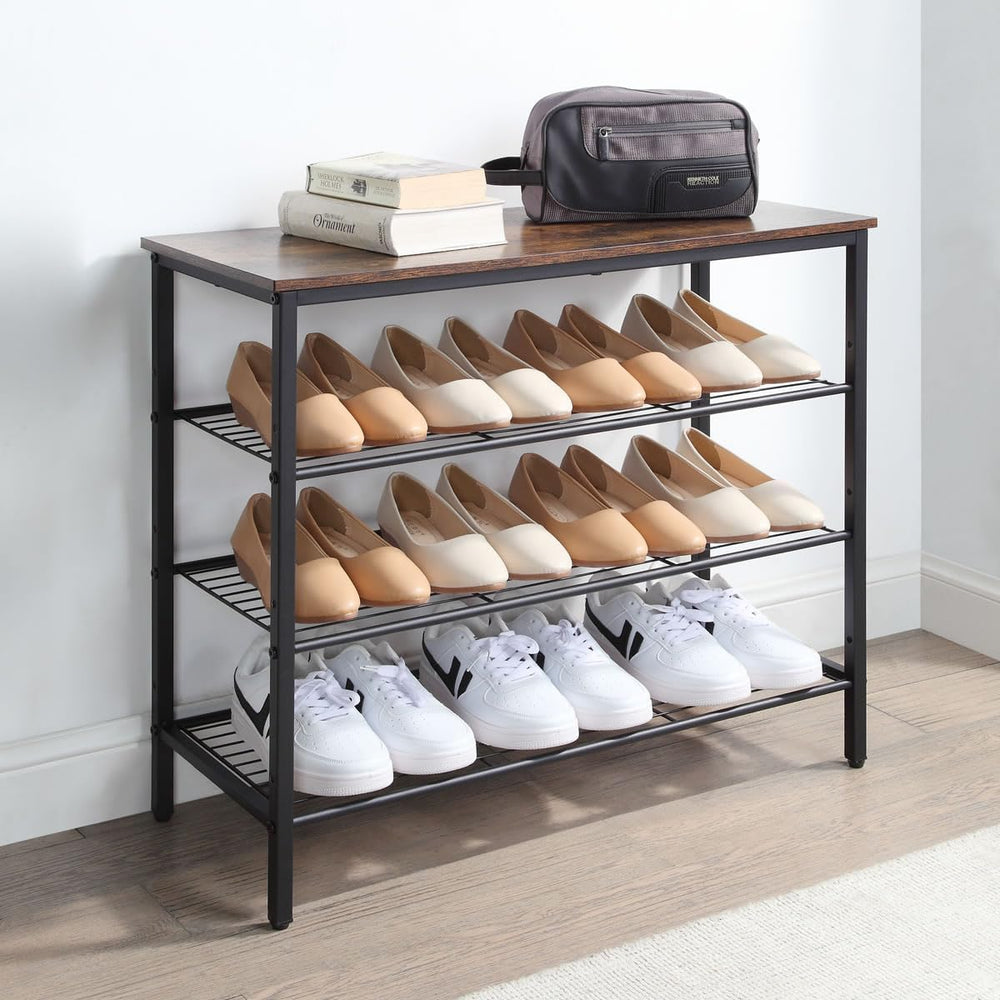 4-Tier Shoe Rack Organizer, Metal Mesh Shoe Storage Shelf, for Entryway, Hall...