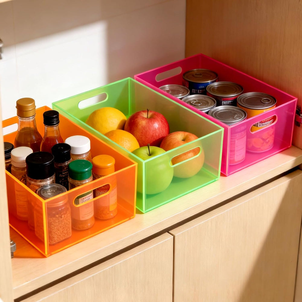 Large Storage Bin Acrylic Pantry Storage Container with Handles Kitchen Organ...