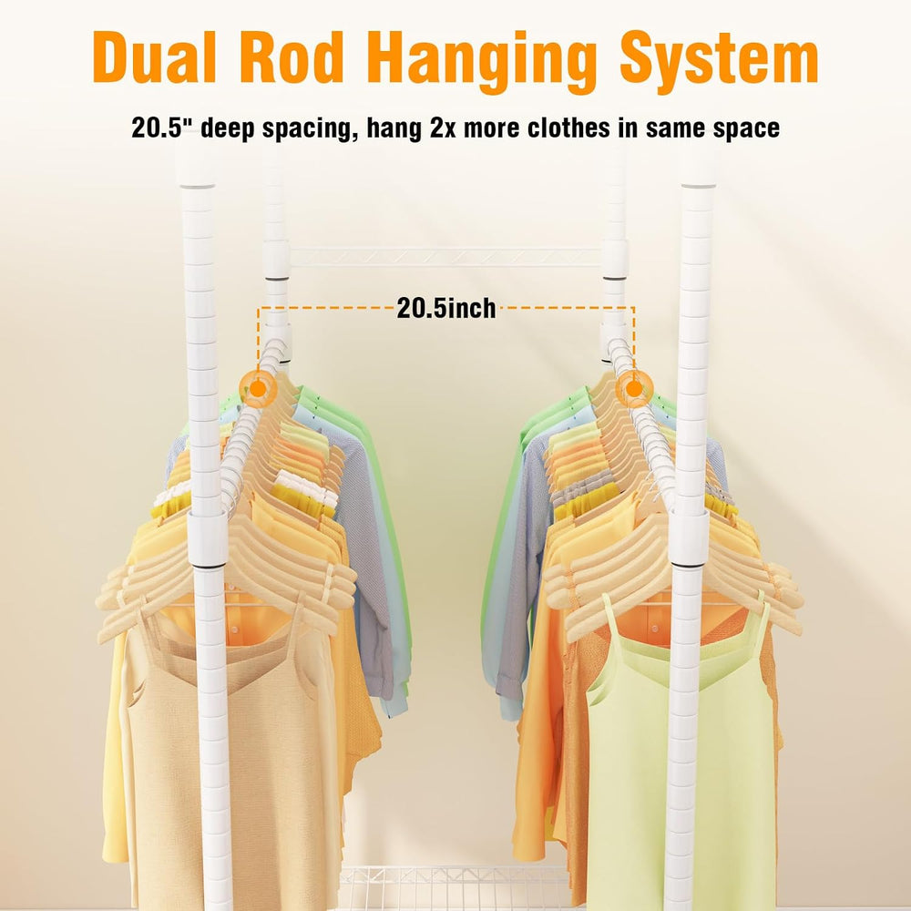 Himimi Double Rods Clothes Rack Heavy Duty,Adjustable Metal Garment Rack with...