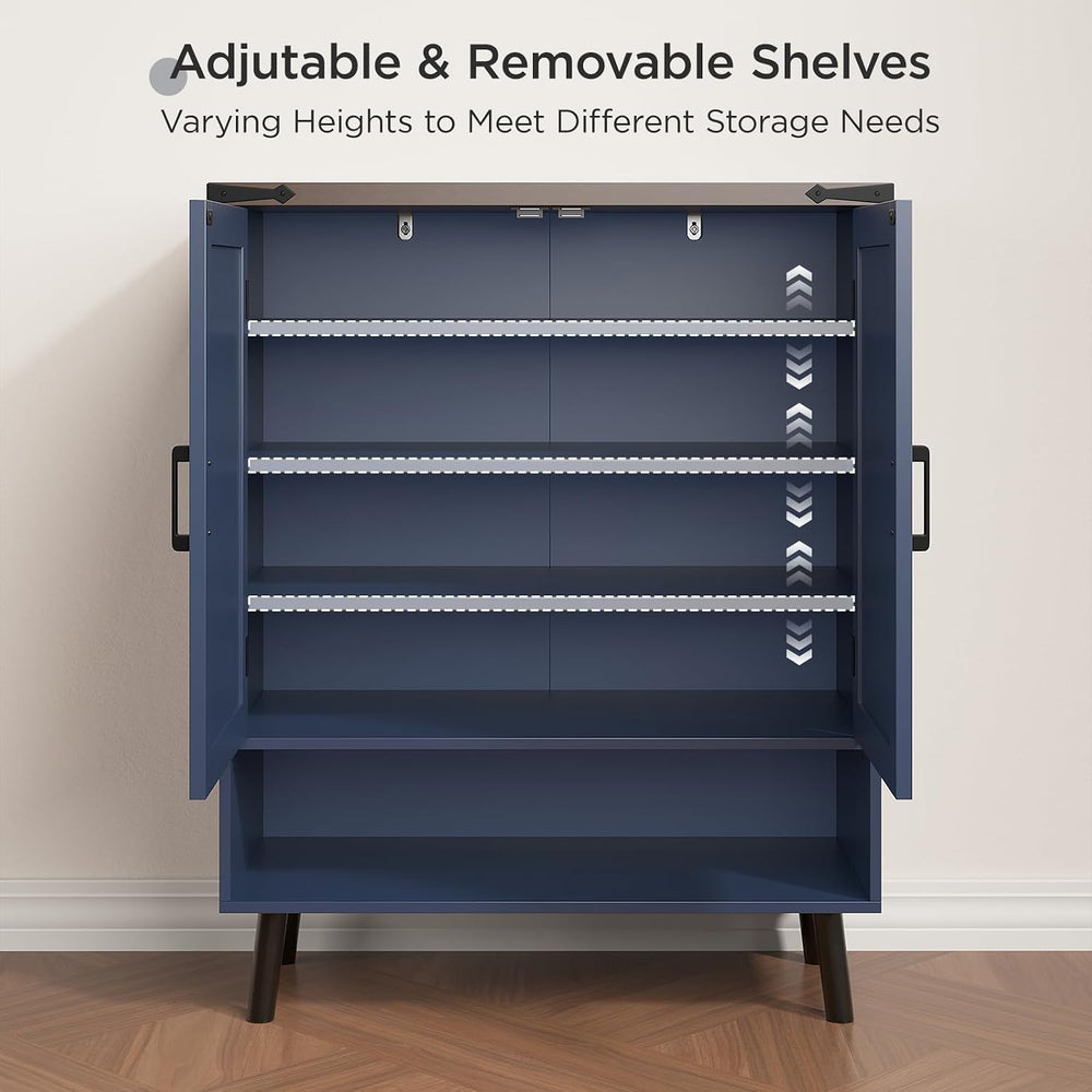 Vabches 34" Tall Farmhouse Shoe Storage Cabinet with Barn Doors, Navy Blue