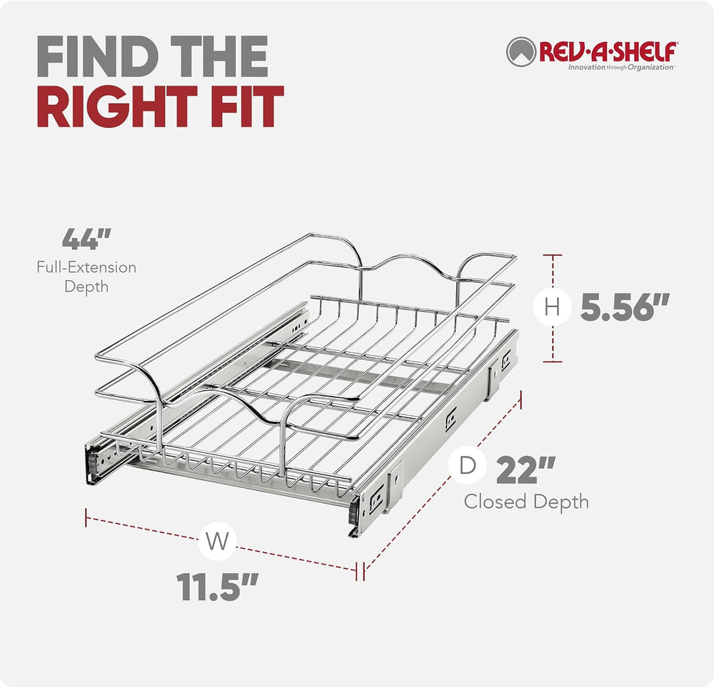 Rev-A-Shelf Steel Wire Pullout Drawer Organizer Shelf for Kitchen Cabinets, S...