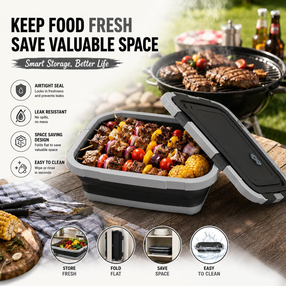 2-Pack XL Collapsible BBQ Prep Tub with Built-in Cutting Board, Lid & Str...