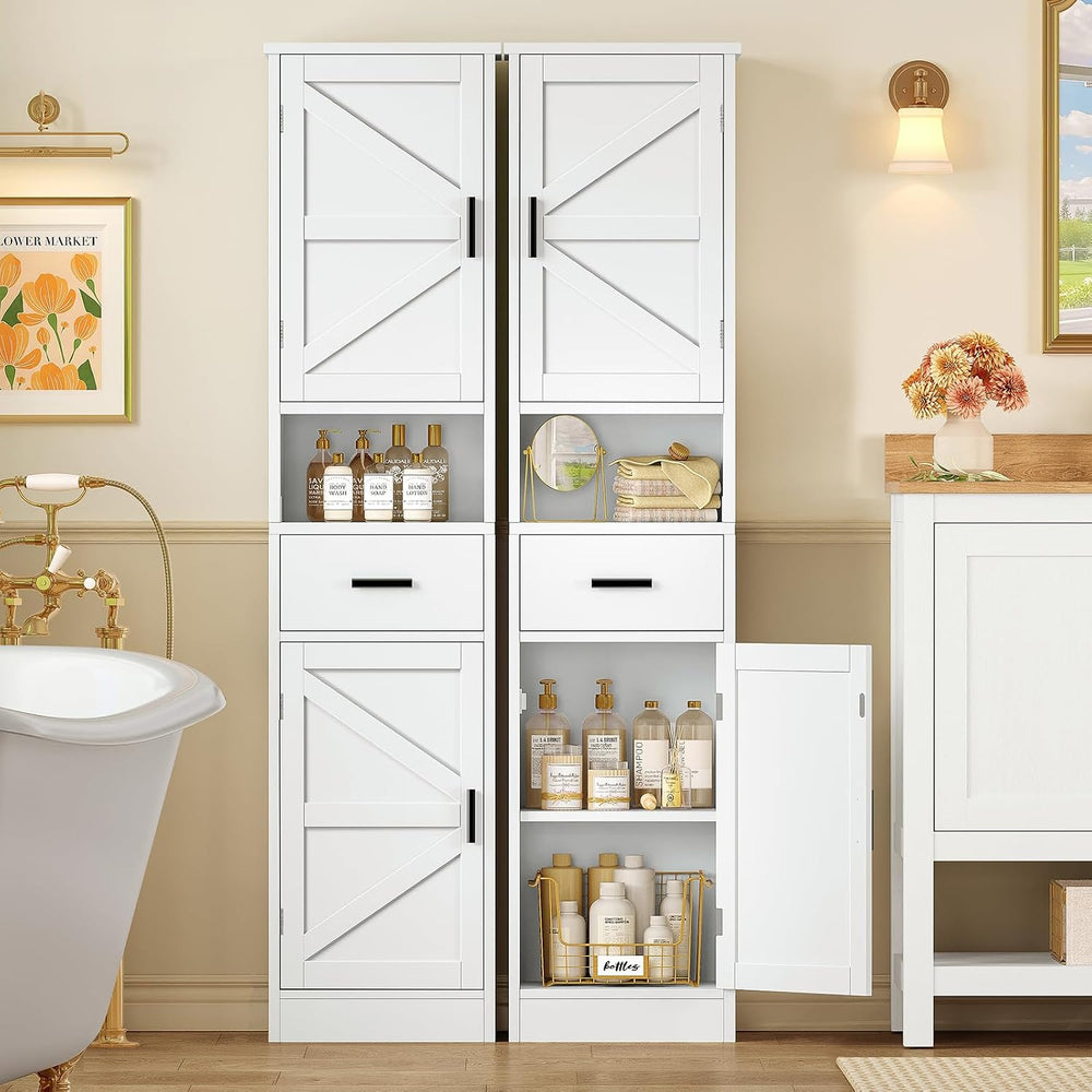 TEENFON 67" H Tall Bathroom Storage Cabinet with Barn Doors and Drawer