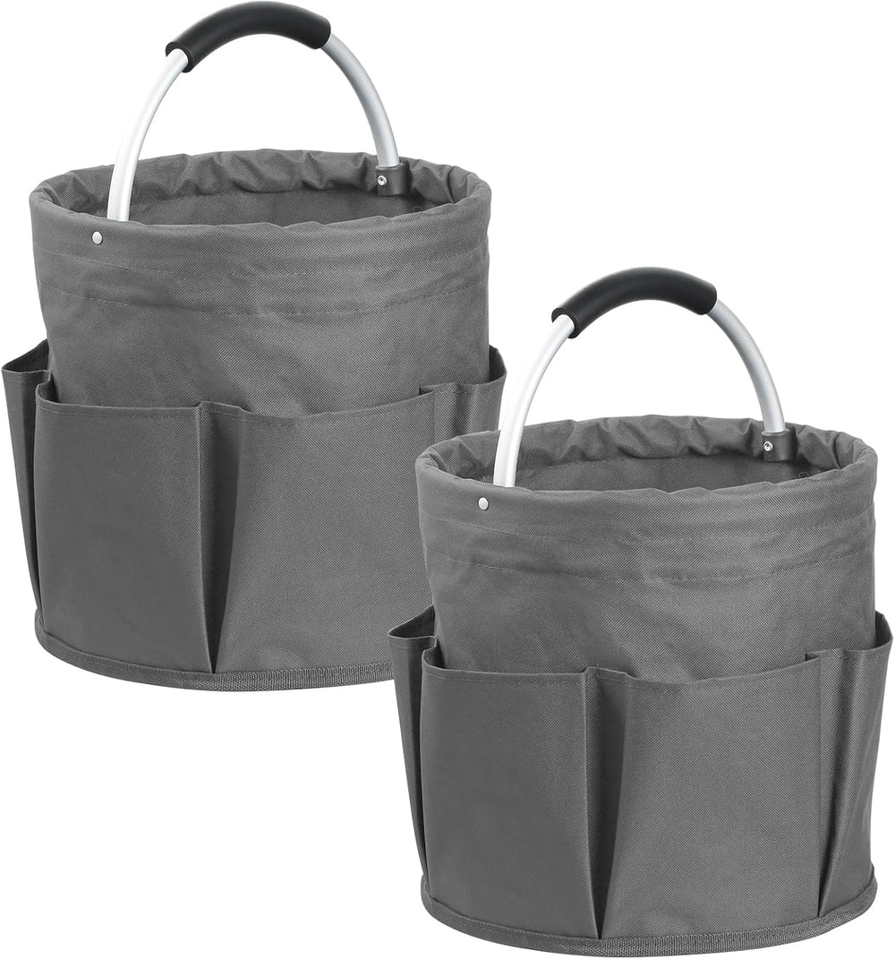 2Pcs 17L Foldable Cleaning Caddy Tote with Handle for Camping, Dark Gray