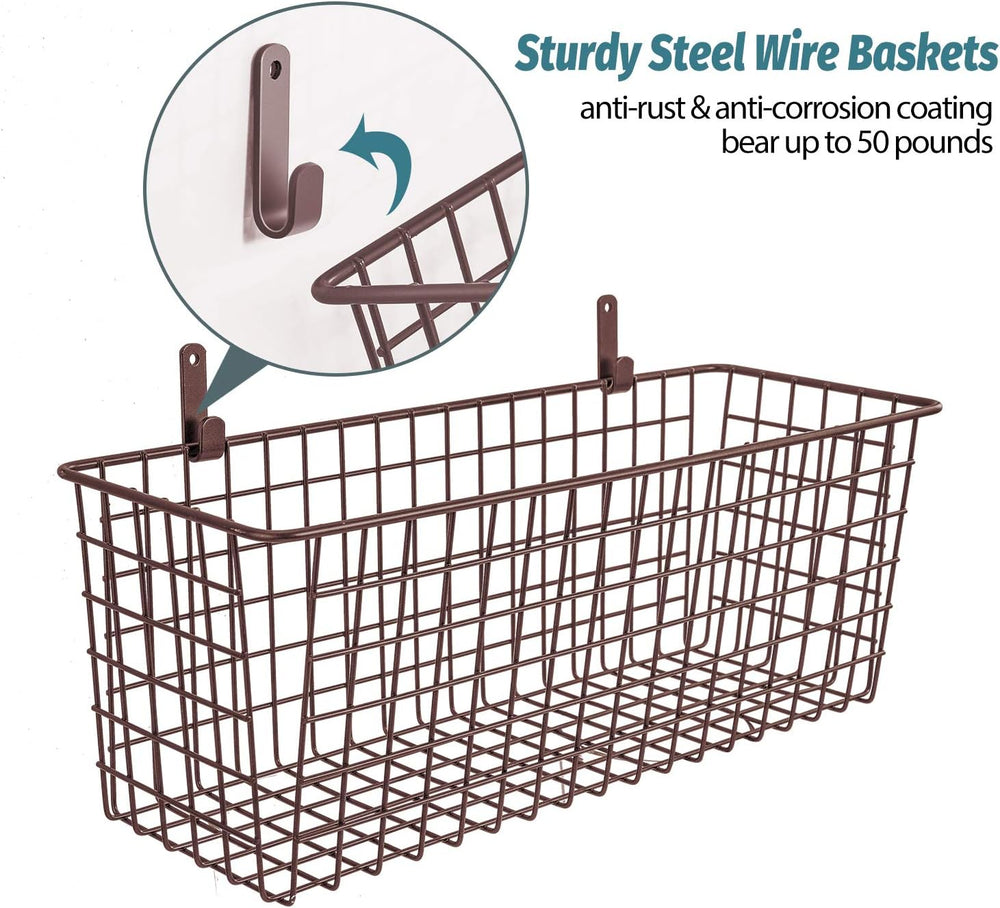3 Set [Extra Large] Hanging Wall Basket for Storage, Wall Mount Sturdy Steel ...