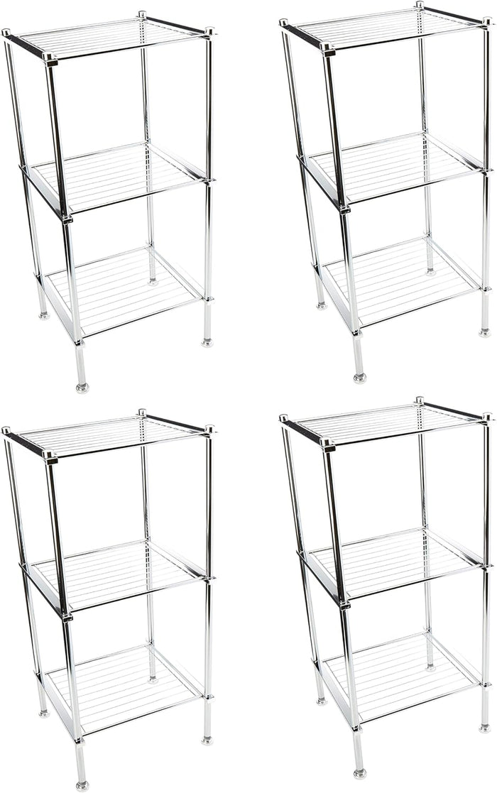 Organize It All 3 Tier Chrome Freestanding Bathroom Storage Shelf, 12.25 x 13 x 29.75 in (Pack of 4)