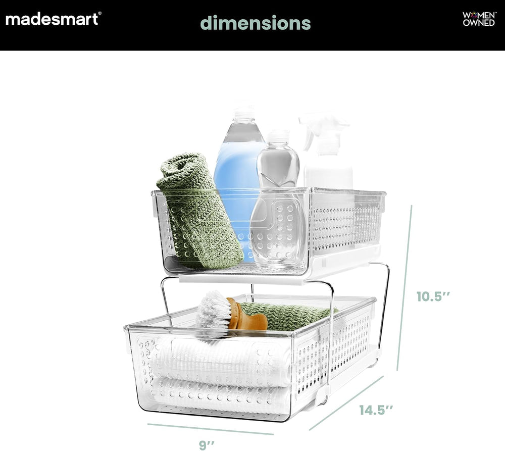madesmart 2 Tier Organizer, Multi-Purpose Slide-Out Storage Baskets with Hand...