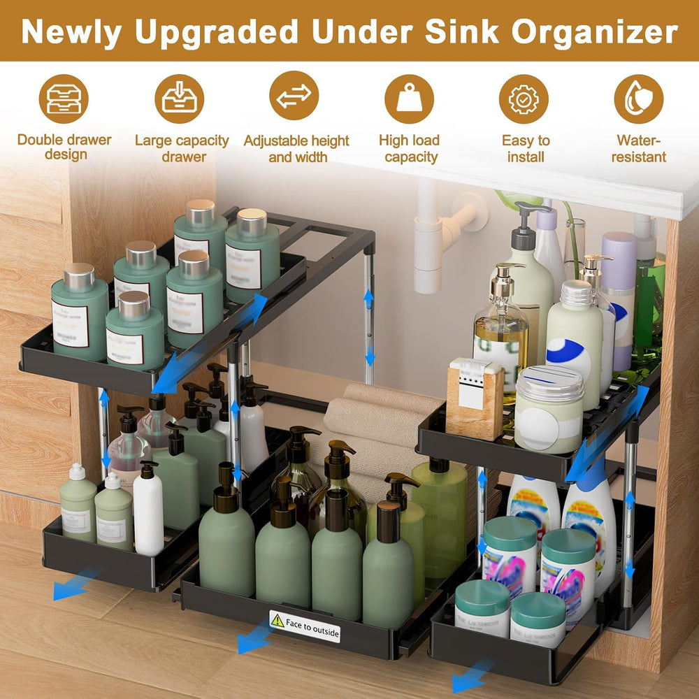 NIUXX Expandable Under Sink Organizer: 2 Tier Height Adjustable