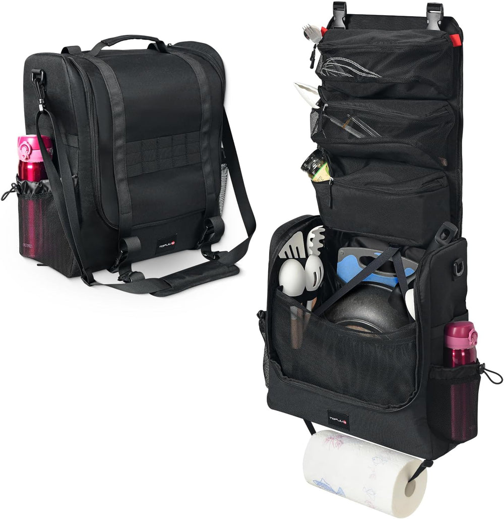 Camp Kitchen Organizer with Hanging Storage & Paper Towel Holder
