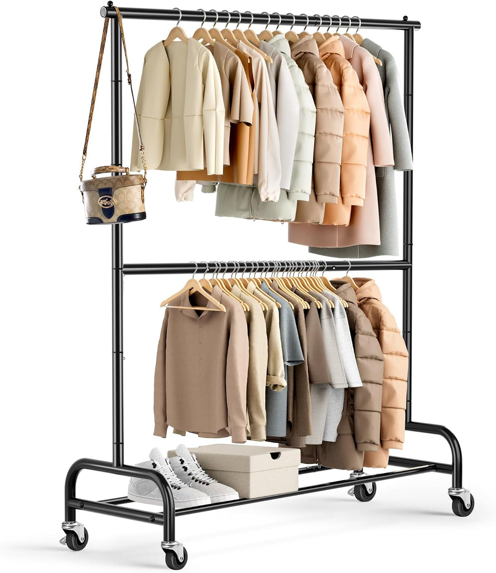 MISSLO Heavy Duty Clothing Racks for Hanging Clothes Rack Double Rod Garment ...