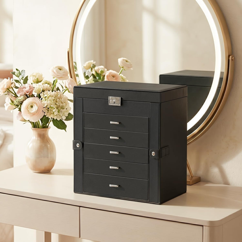 6-Layer Jewelry Boxes for Women with 5 Drawers and Necklace Storage