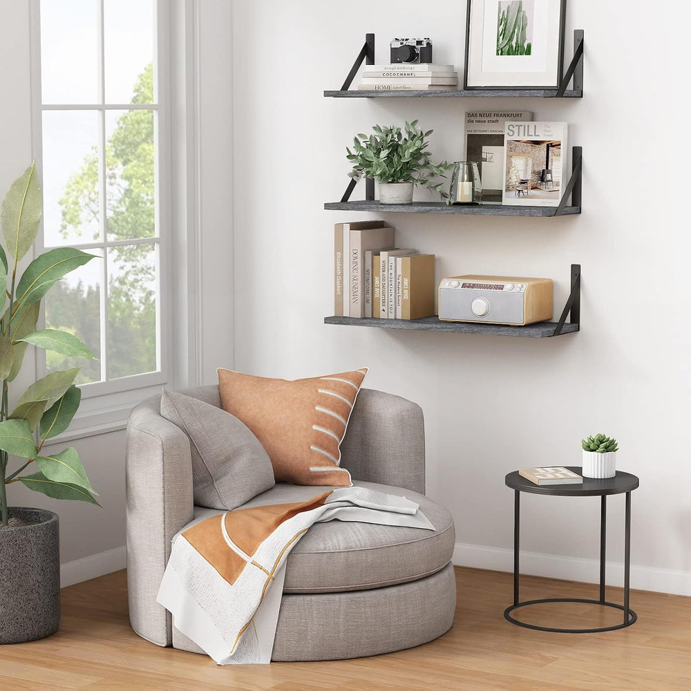 Forbena Gray Floating Shelves Wall Mounted Bookshelf Set of 3, 24 Inches Long...