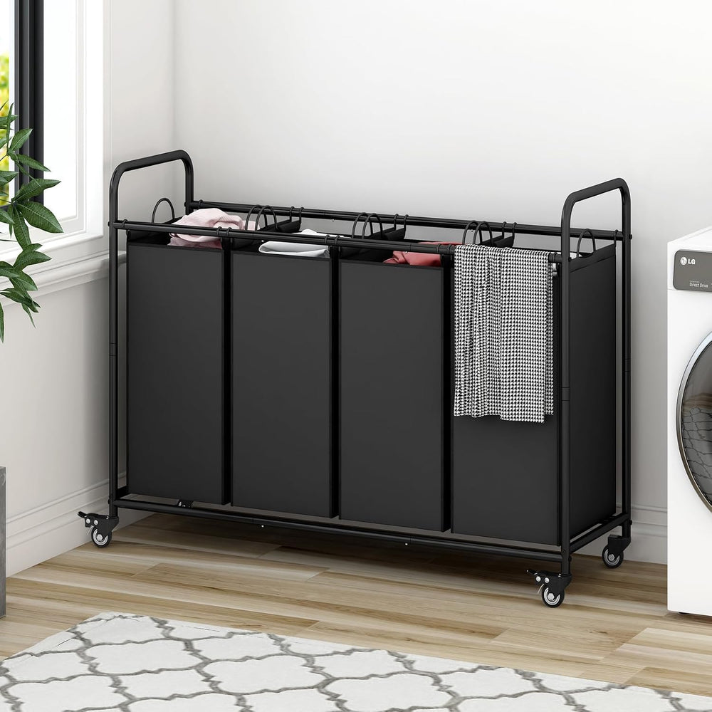 LINZINAR 4 Section Laundry Hamper, Black Laundry Basket 180L Laundry Sorter