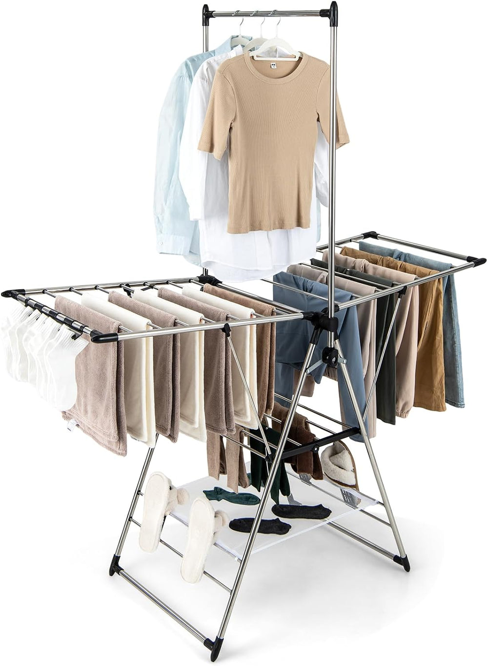GIANTEX Foldable Clothes Drying Rack with 6-Level Adjustable Height