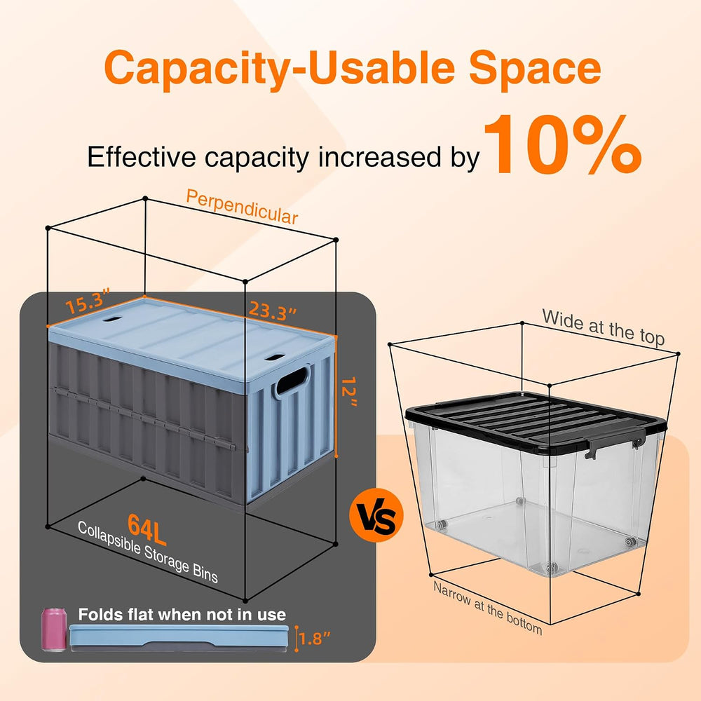 Citylife 64L Collapsible Storage Bins with Lids Plastic Storage Containers fo...