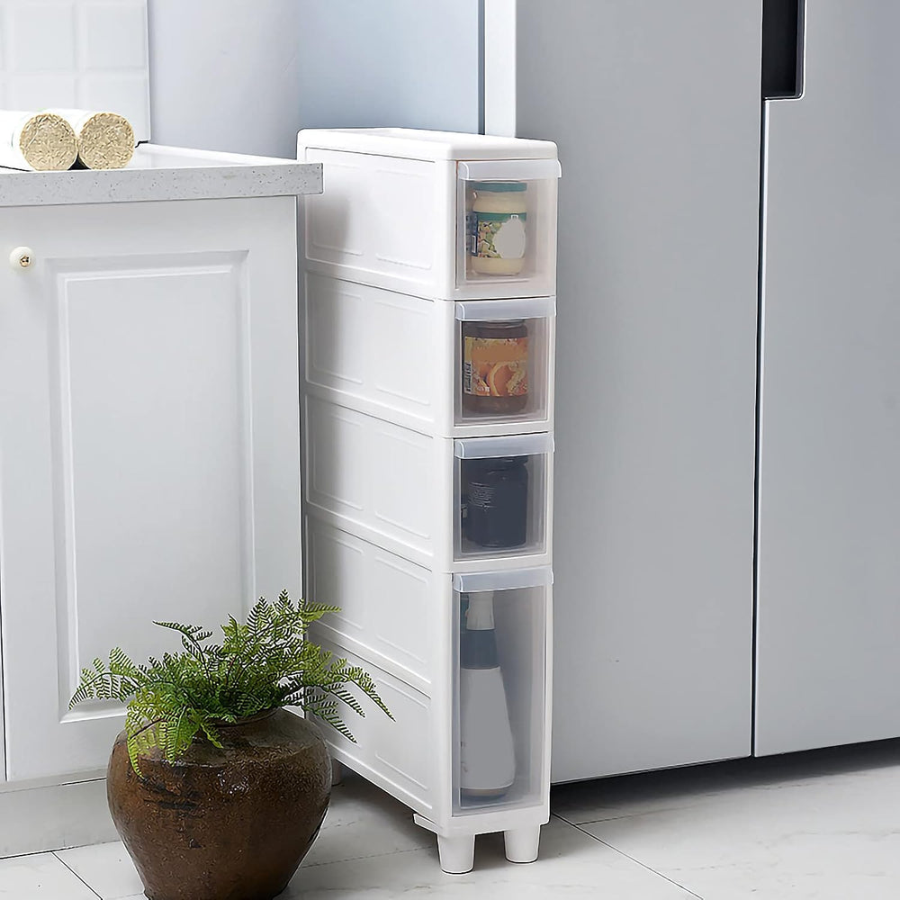 Narrow Tall Floor Cabinet for Bathroom, Vertical Storage Unit with 4 Clear Dr...