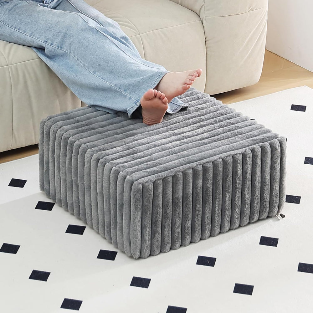 Tiita Square Stuffed Pouf Ottoman, Soft Foot Stool with Solid Foam Block