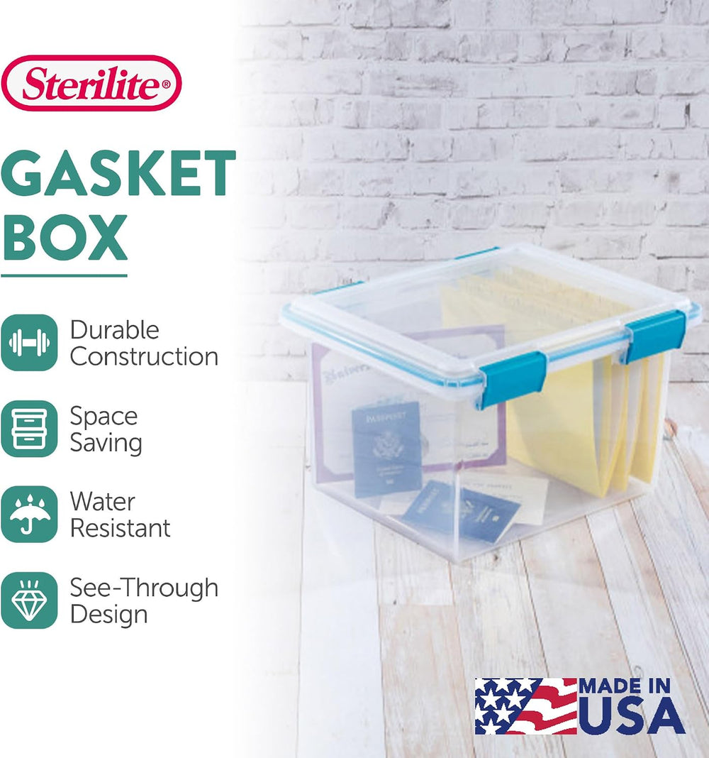 Sterilite Gasket Storage Box with Lids for Home & Office, 32 Quart, 4-Pack
