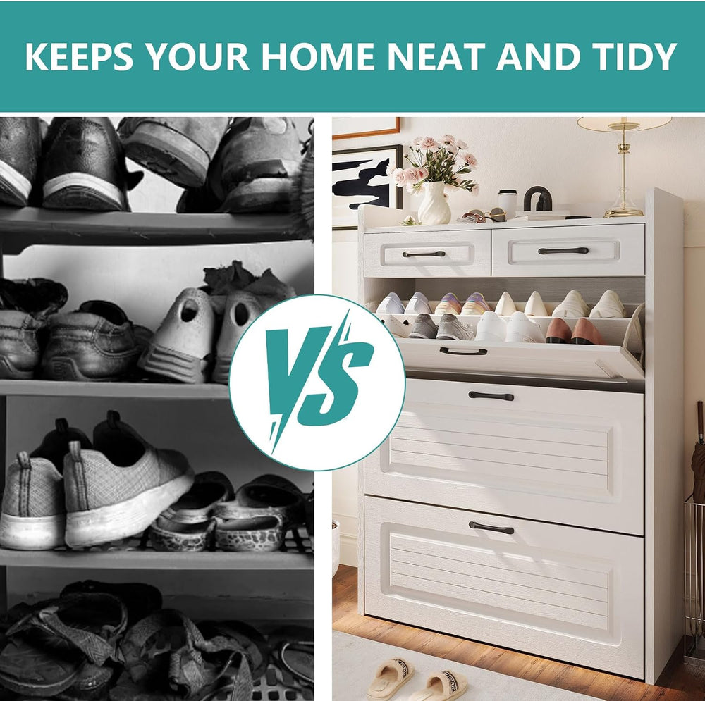 ODUWA Shoe Storage Cabinet with 3 Flip Drawers and 2 Storages Drawers, Easy t...