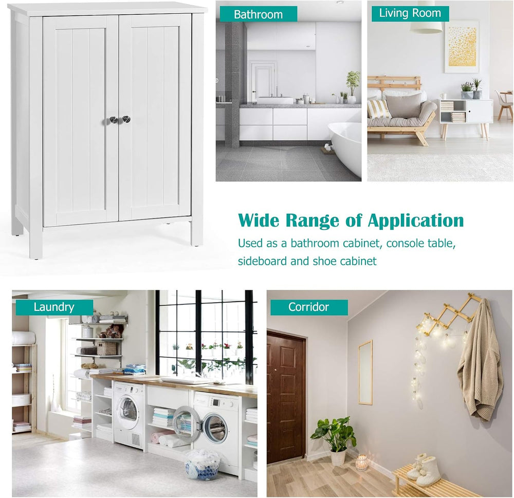 Tangkula Bathroom Floor Cabinet, 3-Tier Storage Cabinet with Double Door &amp...