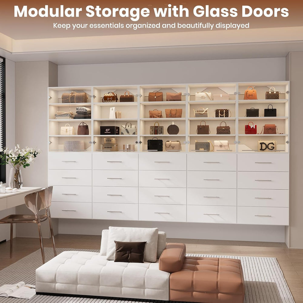 ROOMTEC 31.5" Shoe Shlef Tower Wardrobe Closet with Clear Glass Doors, W...