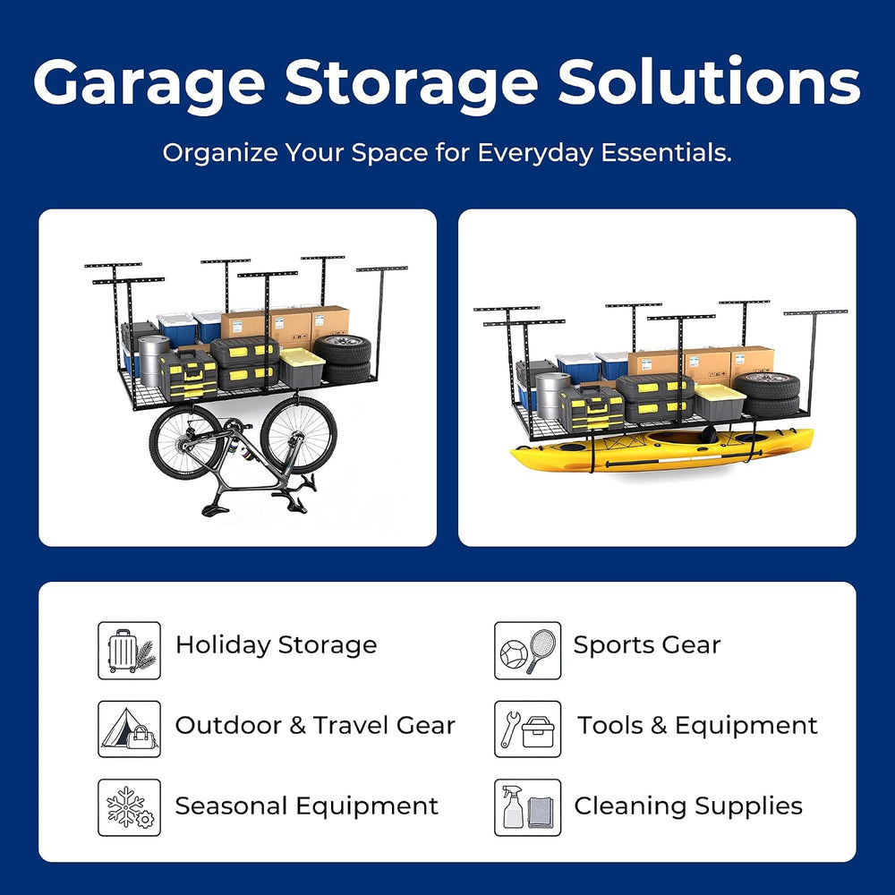 4×8FT Overhead Garage Storage Rack, 750LBS Heavy-Duty Steel Ceiling Shelving,...