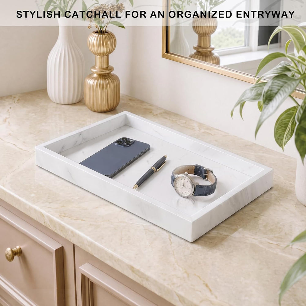 Bathroom Tray for Countertop, Marble Perfume Tray for Dresser Organizer, Marb...