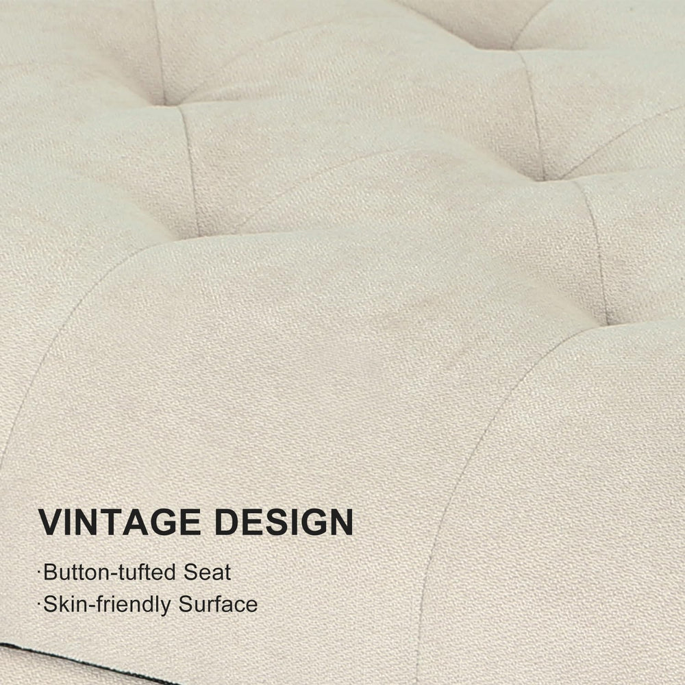 Beige Ottoman with Storage,24" Fabric Ottoman for Living Room