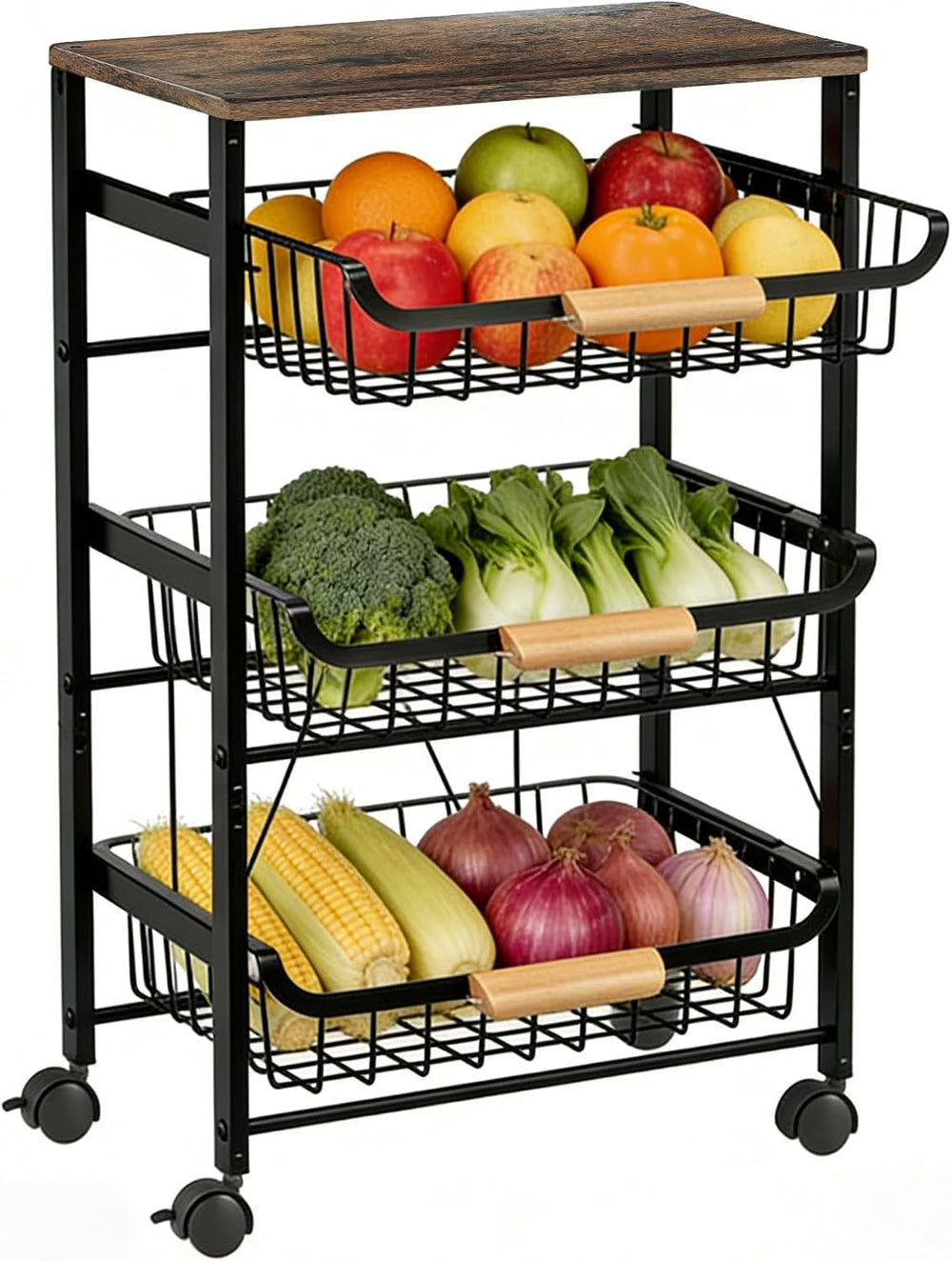 4-Tier Vegetable Fruit Basket for Kitchen Storage Rolling Cart on Wheels with...