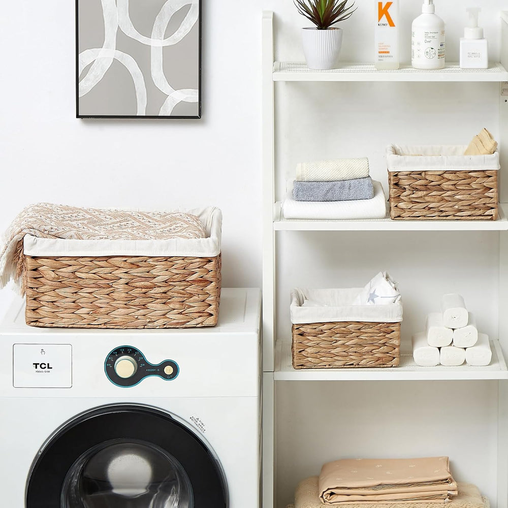 Vagusicc Wicker Basket, 3-Pack Water Hyacinth Wicker Storage Basket with Hand...