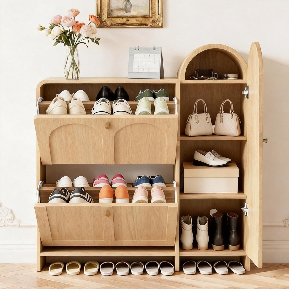 Arched Cabinet with Doors-Shoe Cabinet,Hidden Shoe Rack,Shoe Stand for Entryw...