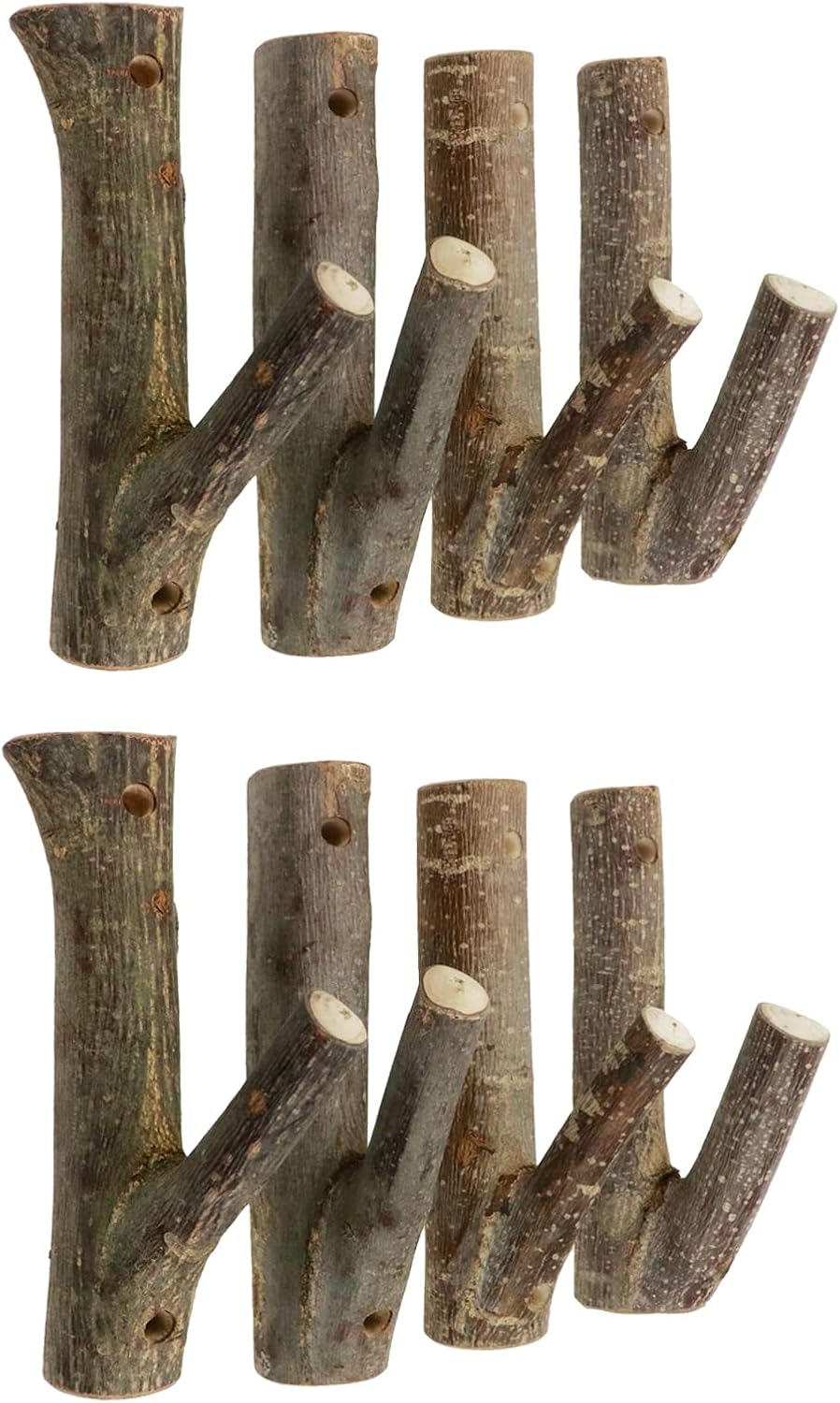 8Pcs Real Wood Tree Branch Wall Hook with Bark Trunk 2cm-3cm