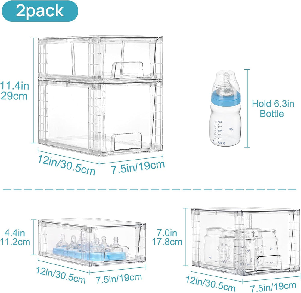 Vtopmart Clear Stackable Storage Drawers, 4 Pack Kitchen Cabinet Set