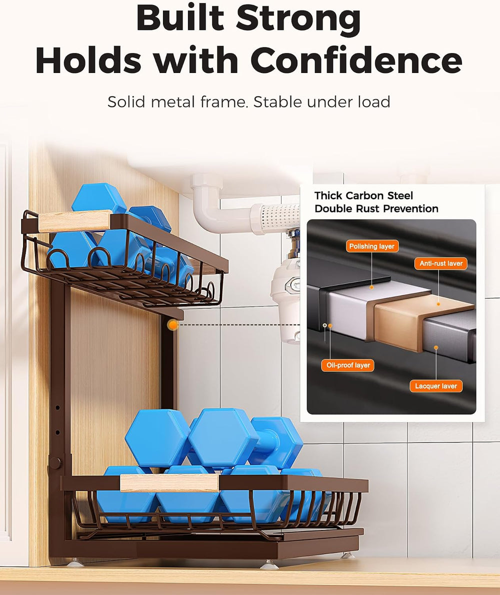 Sevenblue 2-Pack 2-Tier Height Adjustable Under Sink Organizer & Storage