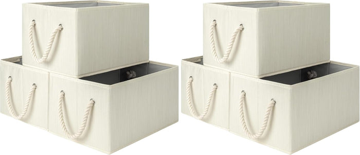 StorageWorks Storage Baskets for Shelves, Foldable Fabric Closet Storage Bins with Handles, Fabric Storage Bins Clothes Organizer, Beige, White & Ivory, 6-Pack, Large