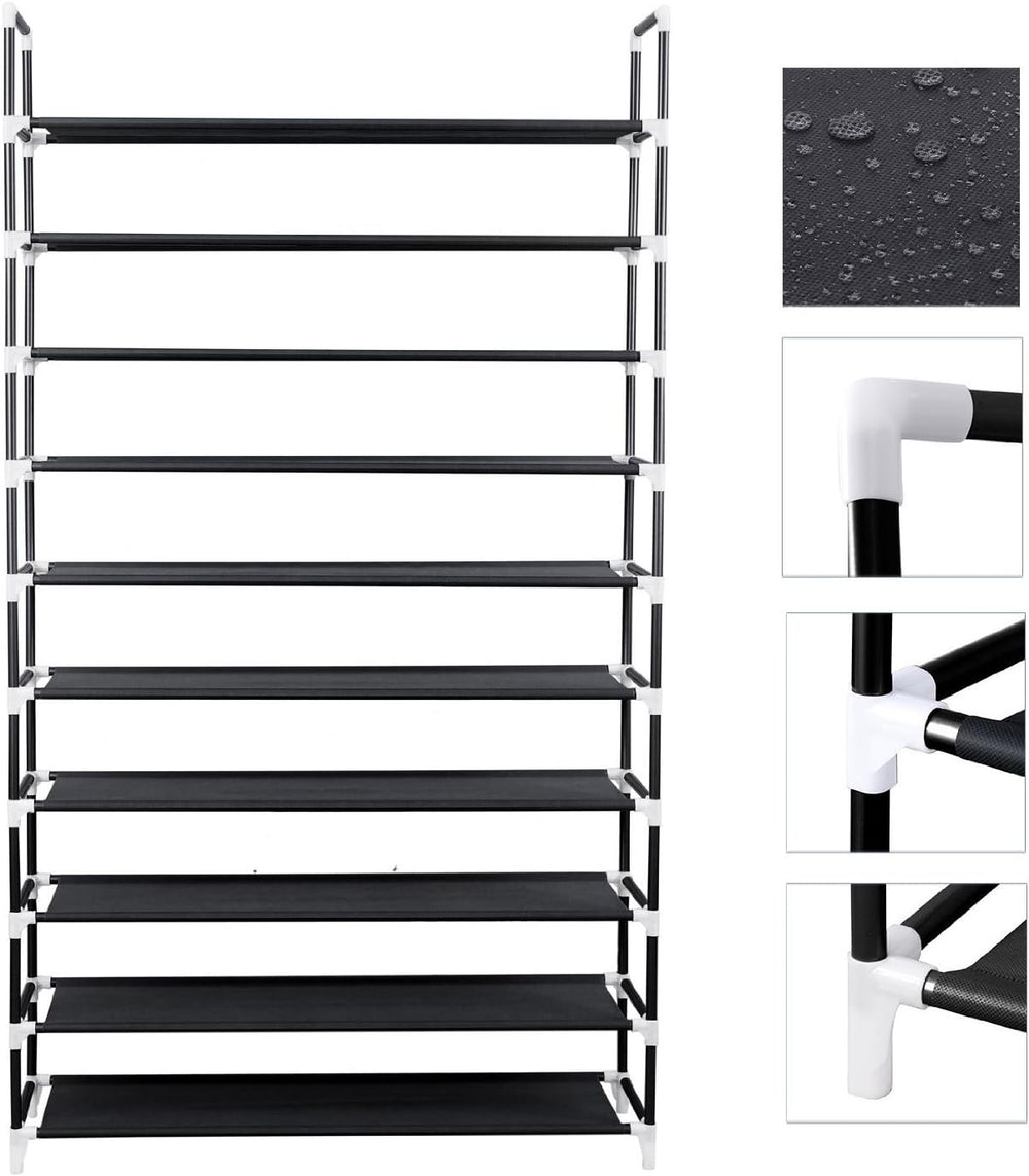 10 Tiers Shoe Rack 50 Pairs Non Woven Fabric Shoe Tower Storage Organizer, Bl...