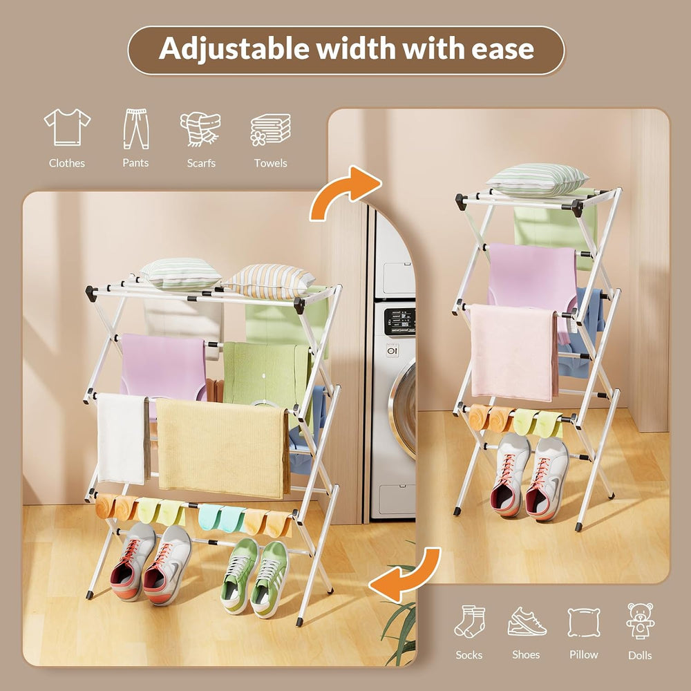 Foldable Clothes Drying Rack - 3-Tier Laundry Drying Rack, Collapsible Metal ...