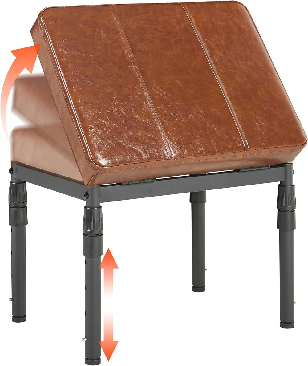 Adjustable Ottoman Pouf, 60 Degree Tilt Footrest, Brown Synthetic Leather