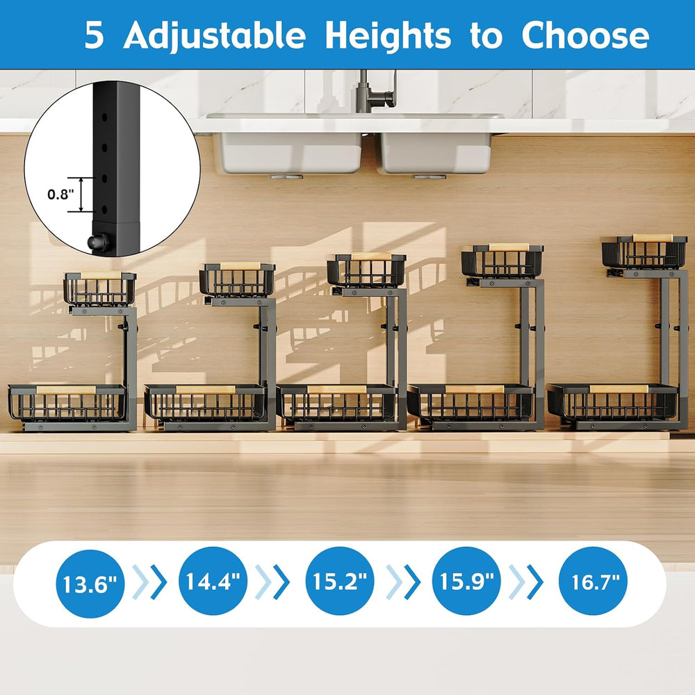 2Pcs Under Sink Organizer, 2-Tier Pull Out Under Sink Organizers and Storage,...
