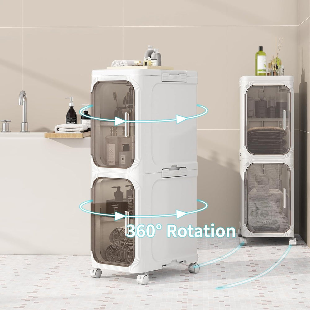4 Tier Slim Bathroom Storage Cabinet, Foldable and Movable, White