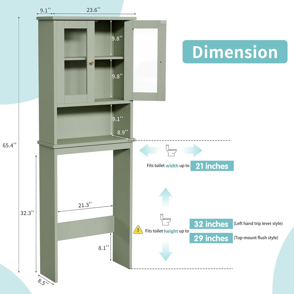 Shintenchi Over the Toilet Storage Cabinet, Bathroom Glass Door Green