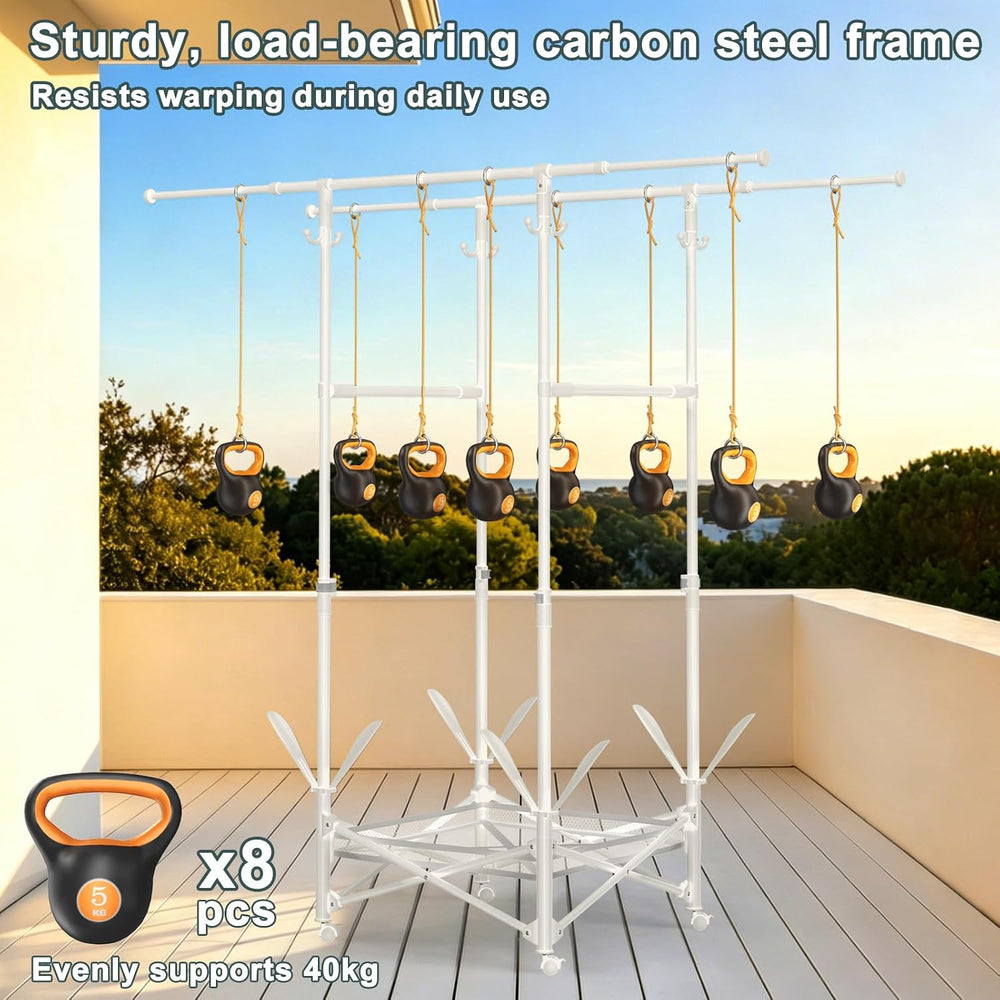 Portable Foldable Clothes Drying Rack - Adjustable Double Extendable Rods (33...