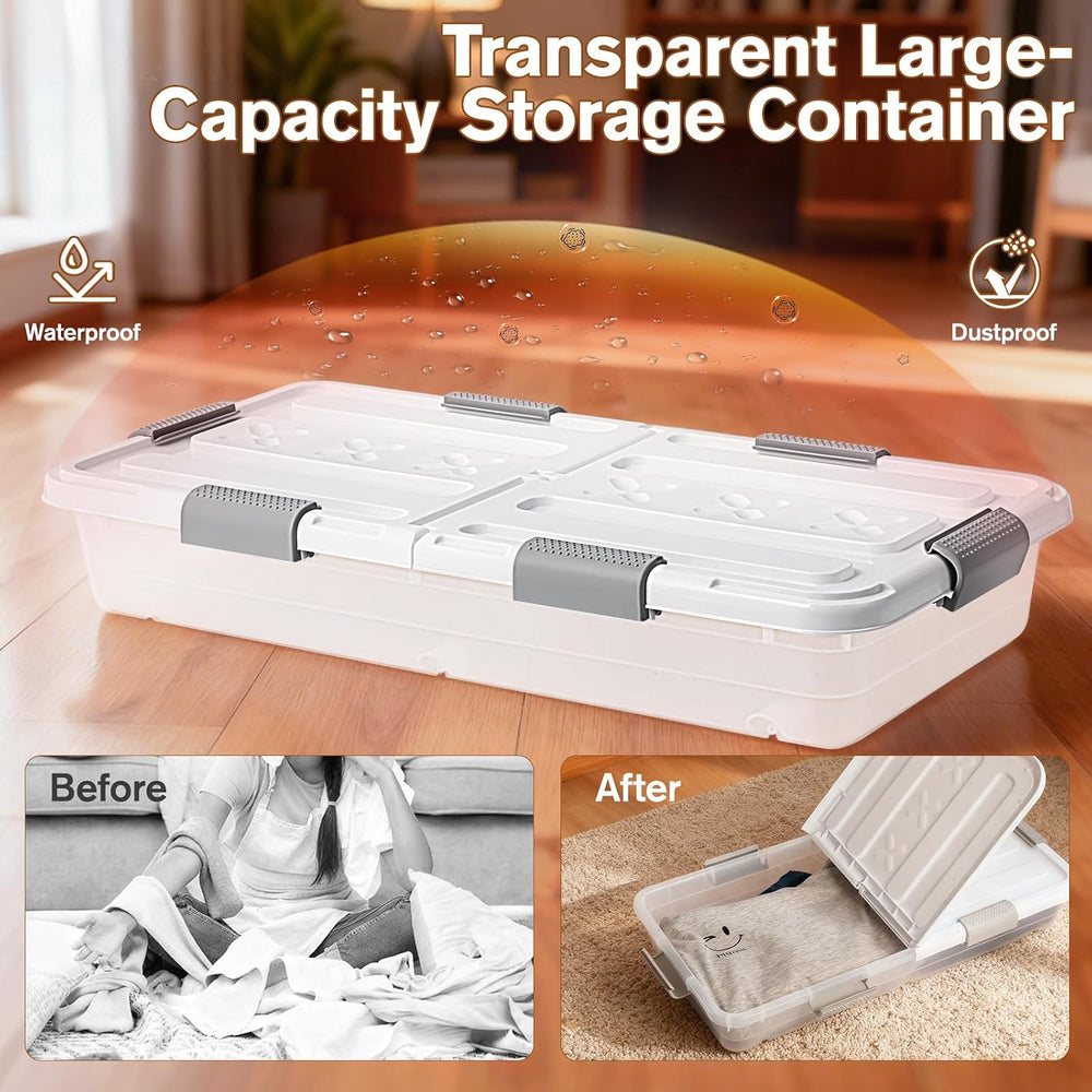 4 PCS*49 Qt Wheeled Latching Under Bed Storage, Double Opening Lids Stackable...