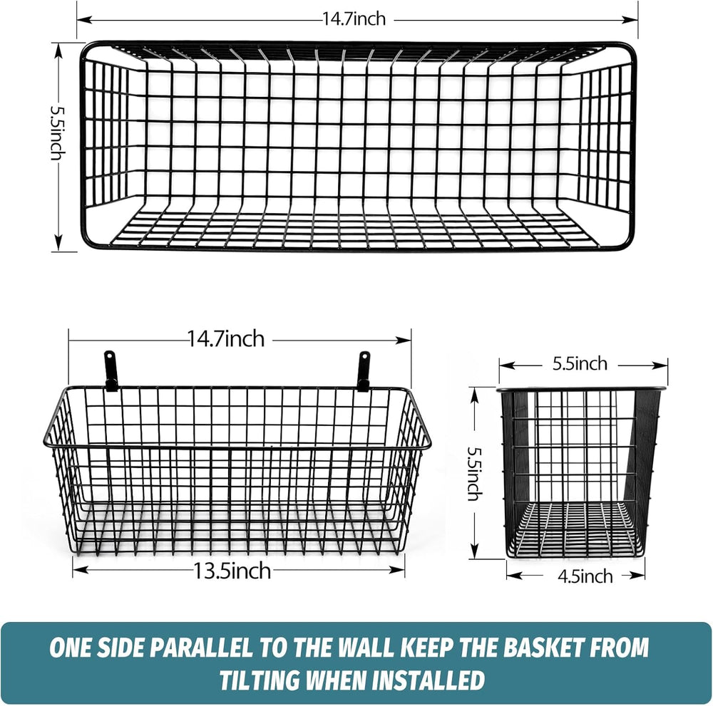 4 Set [EXTRA LARGE] Hanging Wall Mount Storage Baskets with Adhesive Hooks &a...