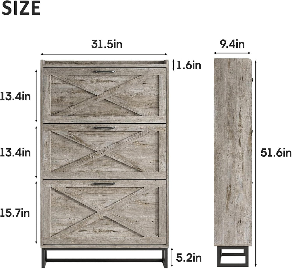 Maupvit Shoe Storage Cabinet with 3 Flip Drawers, Freestanding Organizer with...