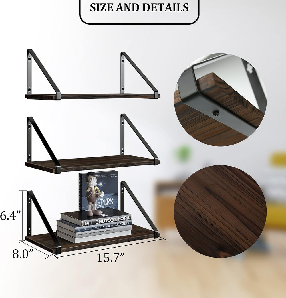 BAMEOS Floating Shelves Rustic Wood Wall Shelf, Small Bookshelf for Living Ro...